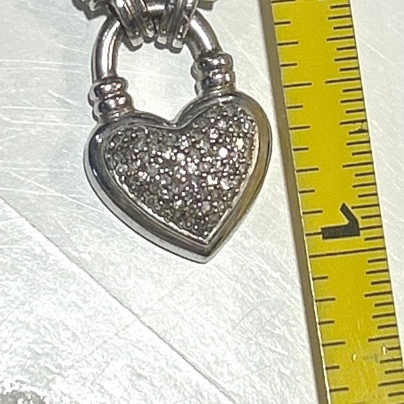 Sterling Silver 925 Diamond Heart Charm Rolo Link Toggle Bracelet Signed KRN - Picture 8 of 16